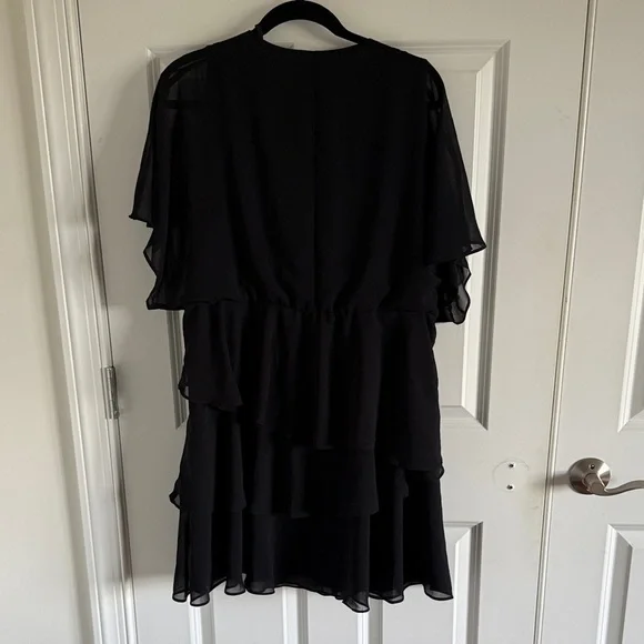 NWOT Halogen Flutter Sleeve Tiered Ruffle Chiffon Black Dress Size Large - Picture 7 of 7